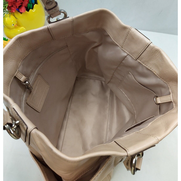 Coach North South Taupe Woven Leather Outside Pockets Shoulder Bag - Picture 6 of 16